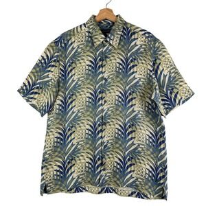 Jhane Barnes 100% Silk Button Down Shirt Palm Leaf‎ Print Men's Medium Casual